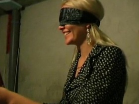blindfold girl gets anal sex toy up her ass