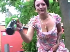 crazy mature flashers fucking herlself with a beer bottle in public