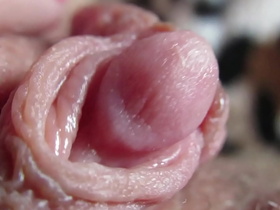 extreme closeup on my huge pulsating clit head